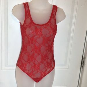 Red mesh floral body suit